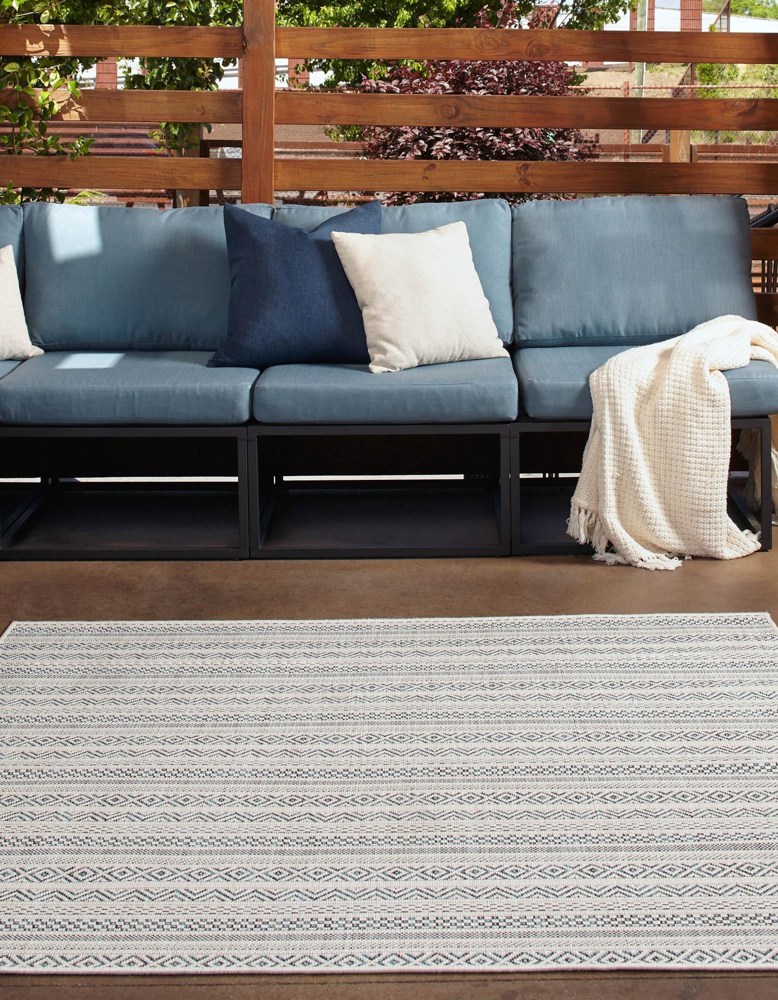 Seaside Stripes Collection Area Rug -  Boardwalk (Teal)