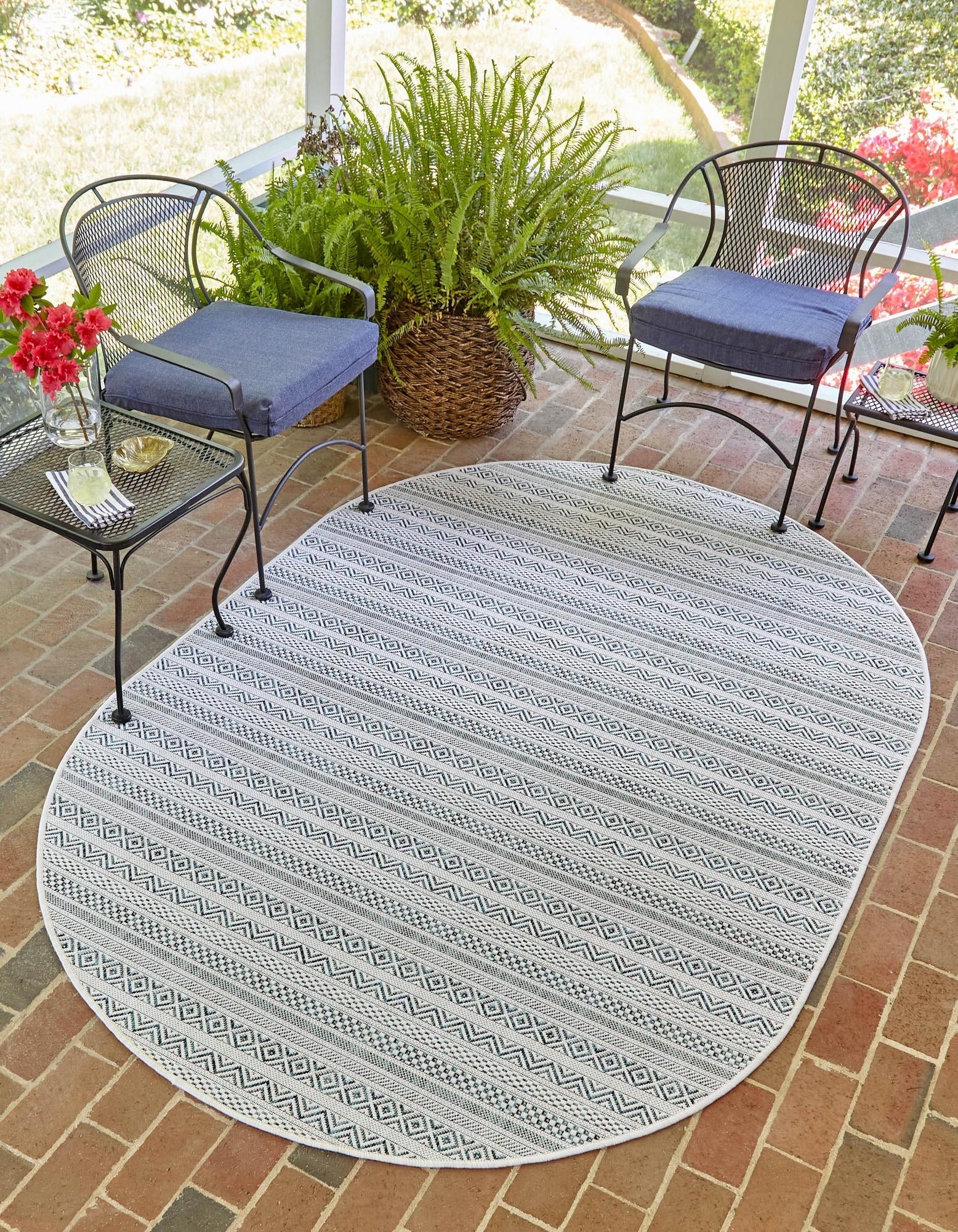 Seaside Stripes Collection Area Rug -  Boardwalk (Teal)