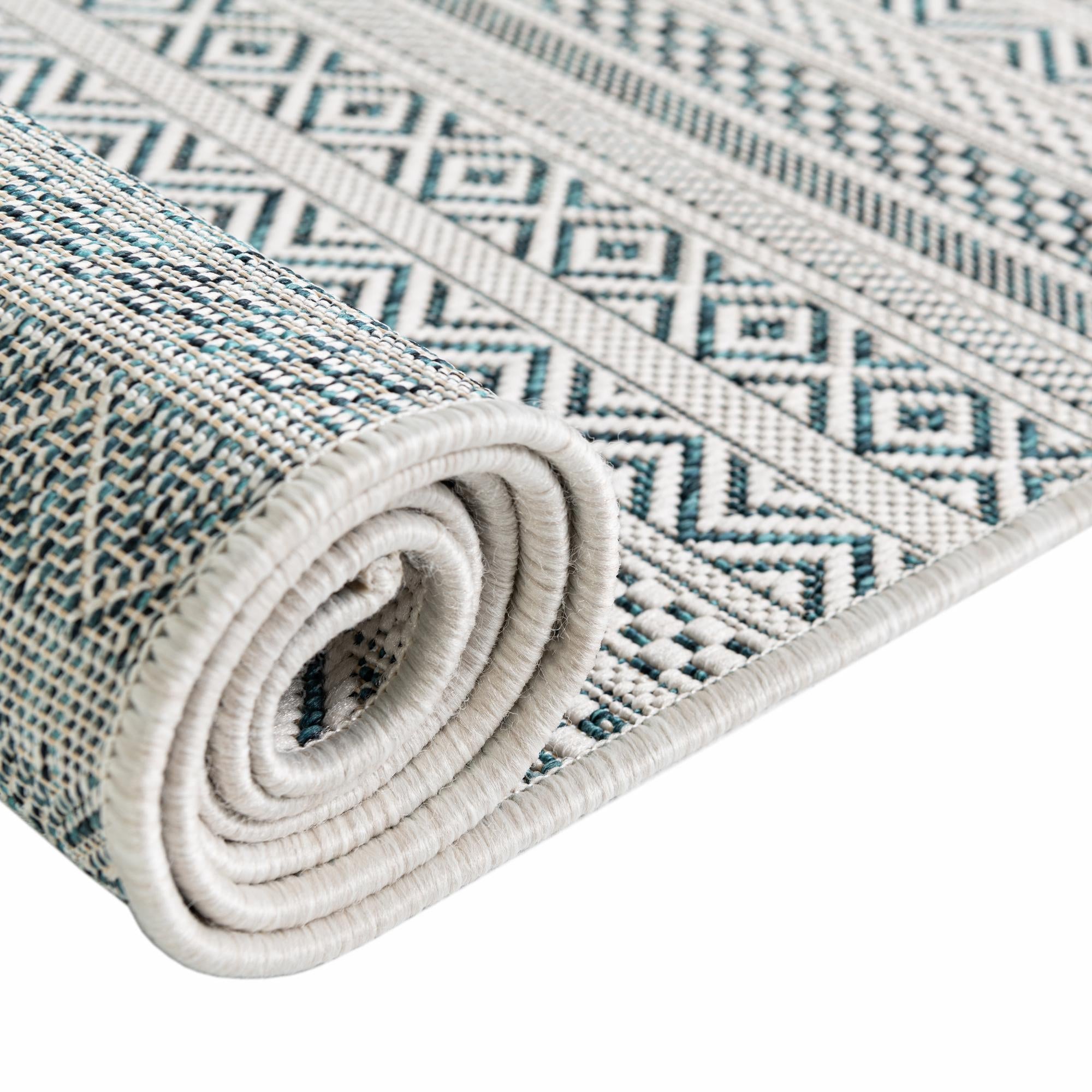 Seaside Stripes Collection Area Rug -  Boardwalk (Teal)