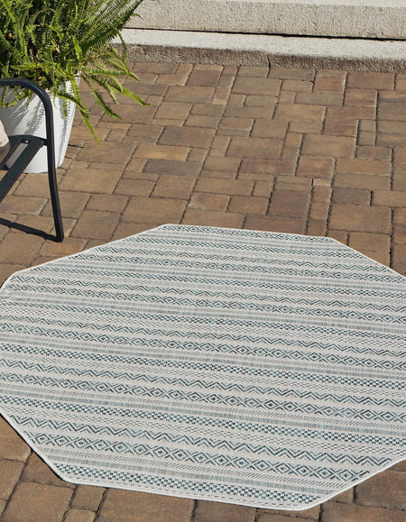 Seaside Stripes Collection Area Rug -  Boardwalk (Teal)