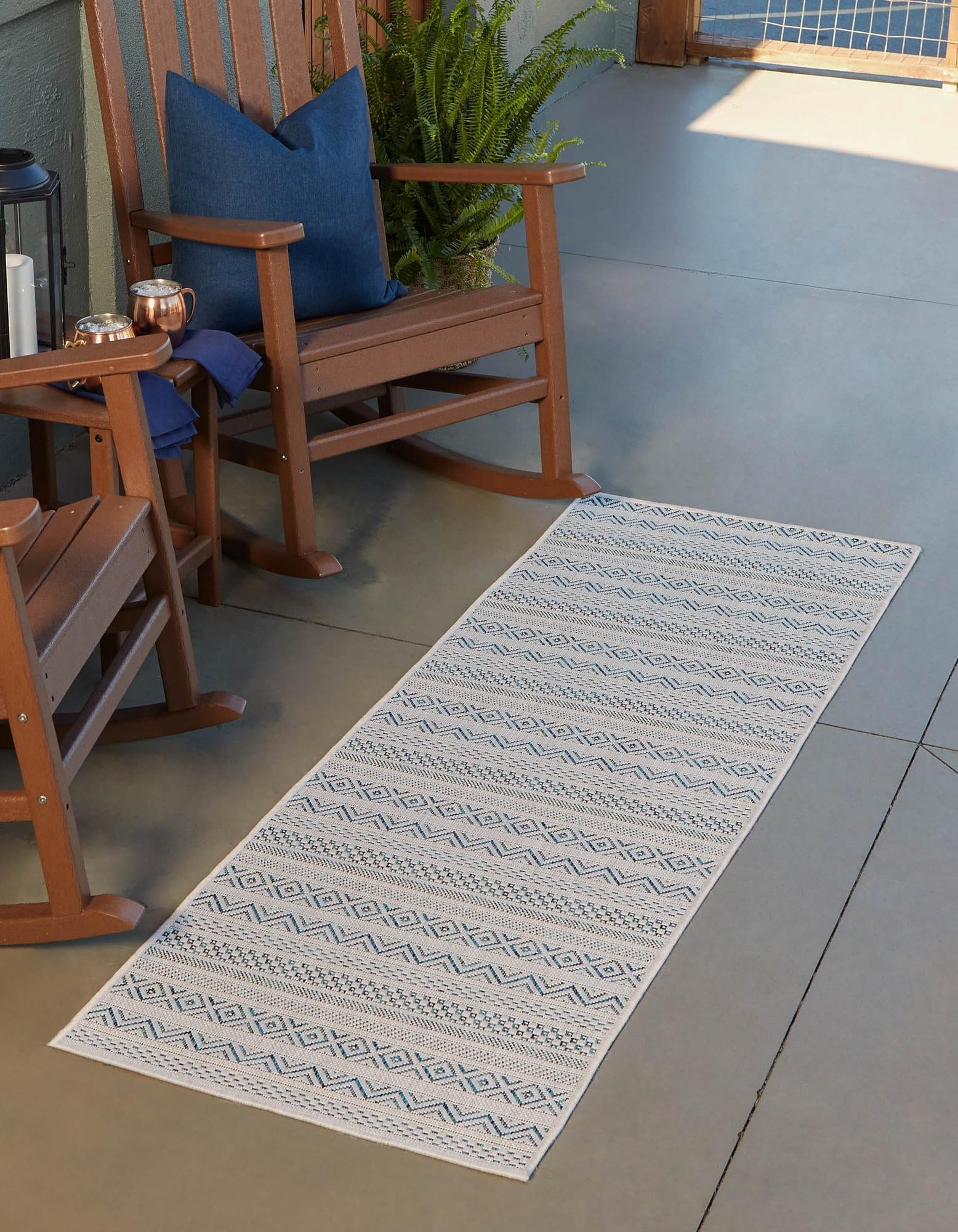 Seaside Stripes Collection Area Rug -  Boardwalk (Teal)