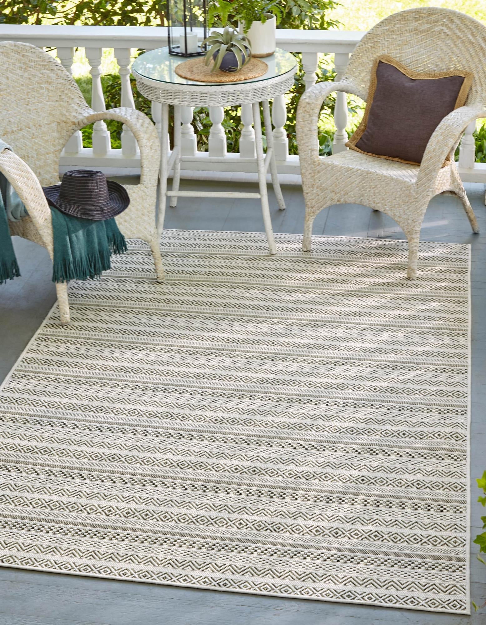 Seaside Stripes Collection Area Rug -  Boardwalk (Green)