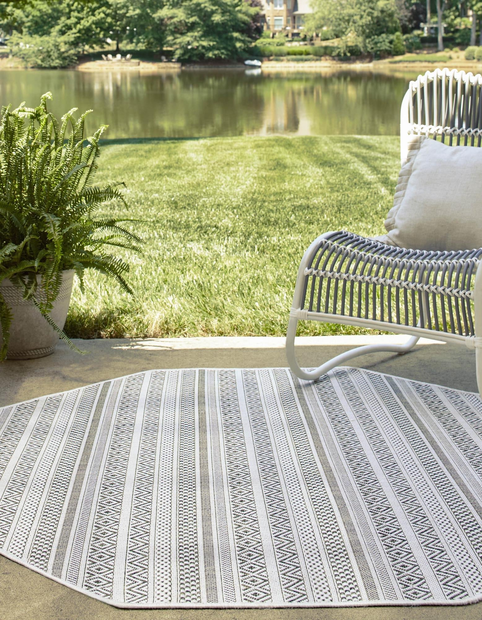 Seaside Stripes Collection Area Rug -  Boardwalk (Green)