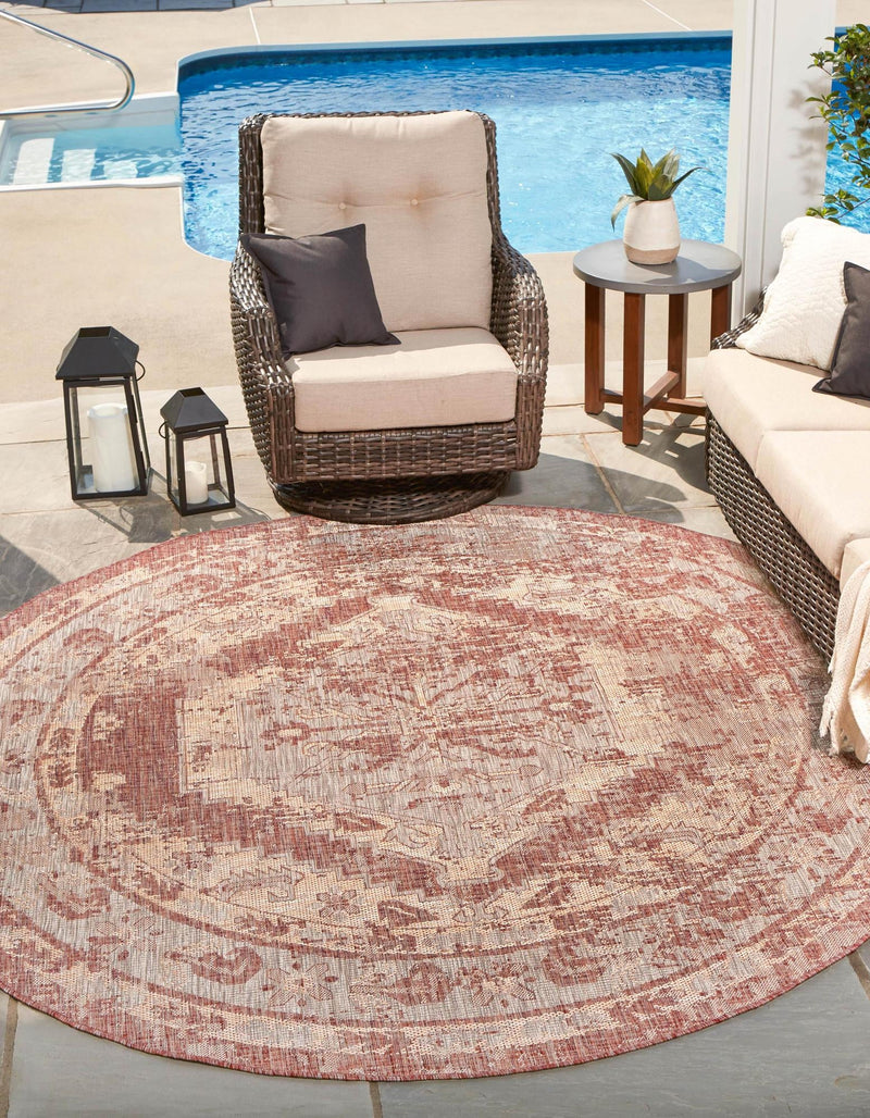 Patio Heritage Collection Area Rug -  Augusta (Rust Red) Round Rust Red  lifestyle 2