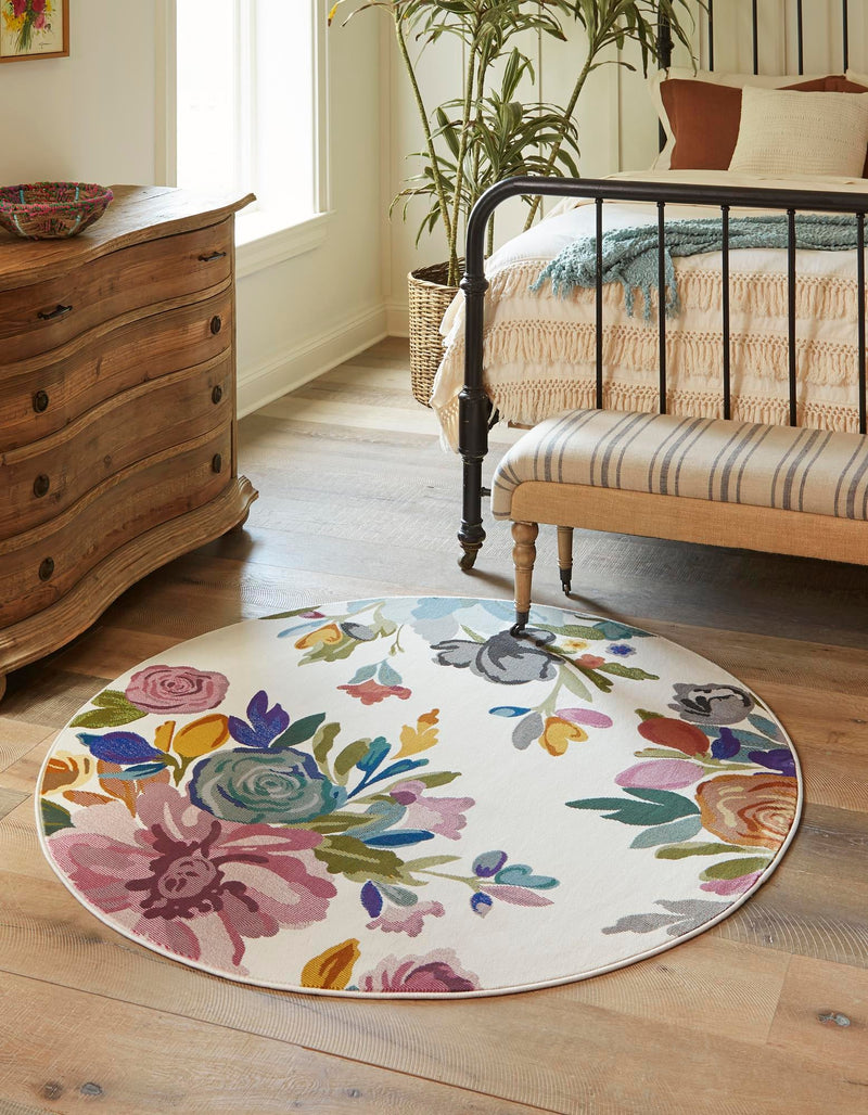 Meadow Breeze Collection Area Rug - Wildflower Round Ivory  lifestyle 33