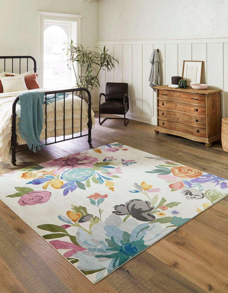 Meadow Breeze Collection Area Rug - Wildflower Square Ivory  lifestyle 37