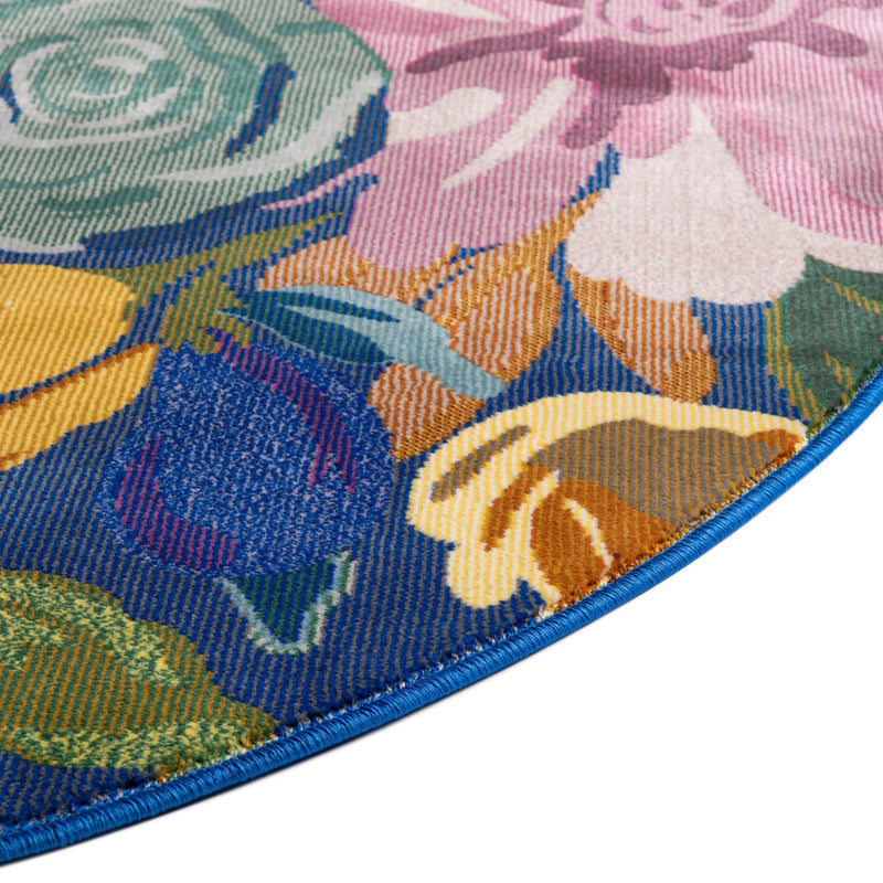 Meadow Breeze Collection Area Rug - Wildflower Round Blue  lifestyle 65