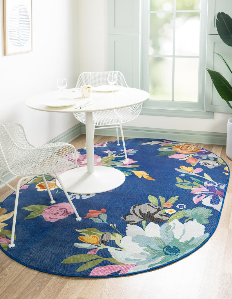 Meadow Breeze Collection Area Rug - Wildflower Oval Blue  lifestyle 39