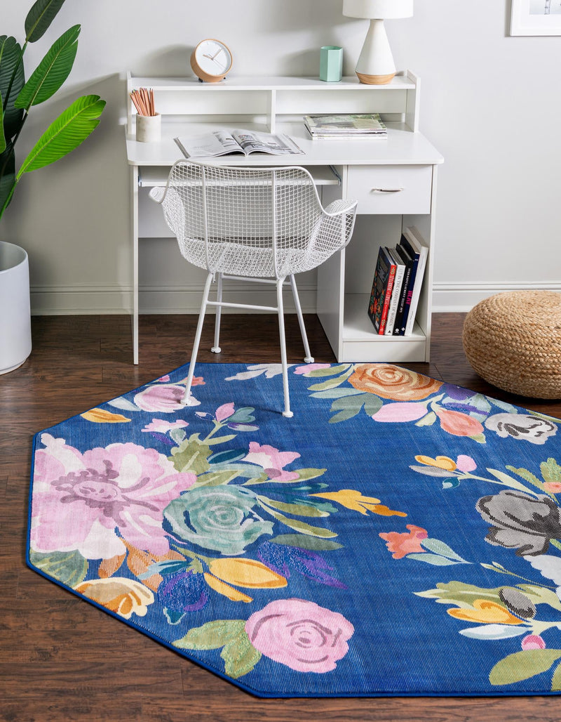 Meadow Breeze Collection Area Rug - Wildflower Octagon Blue  lifestyle 40