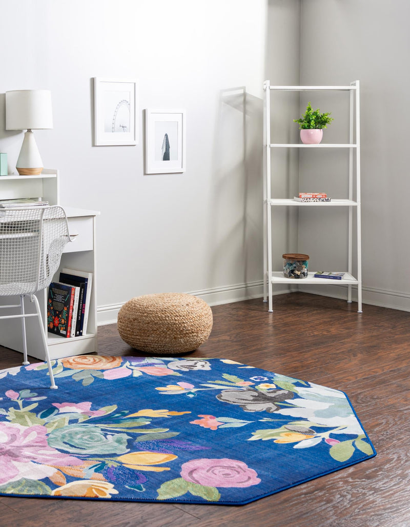 Meadow Breeze Collection Area Rug - Wildflower Octagon Blue  lifestyle 50