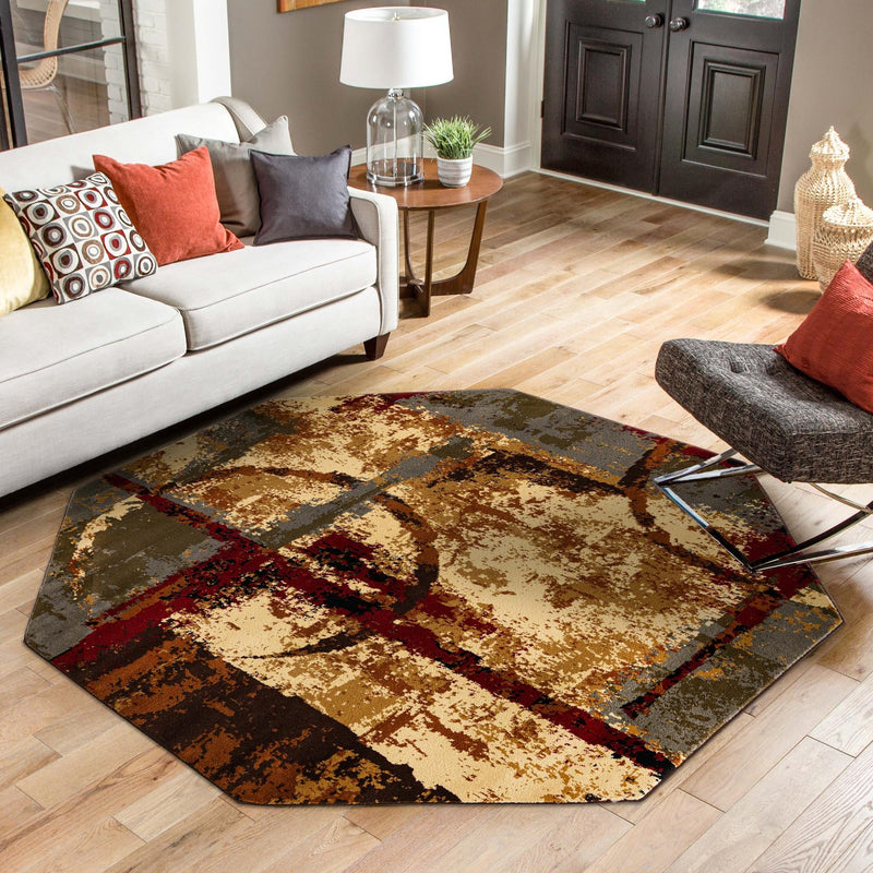 Bistro Lounge Collection Area Rug -  FlatWhite Octagon Multi  lifestyle 101