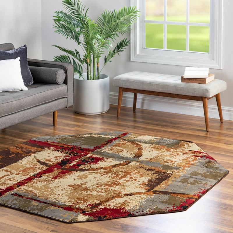 Bistro Lounge Collection Area Rug -  FlatWhite Octagon Multi  lifestyle 105