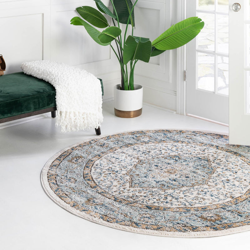 Mykonos Manor Collection Area Rug - Delos Round Blue  lifestyle 120