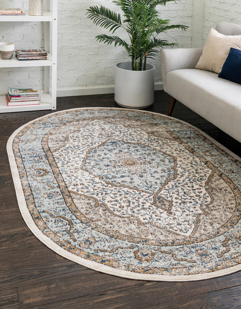 Mykonos Manor Collection Area Rug - Delos Oval Blue  lifestyle 33