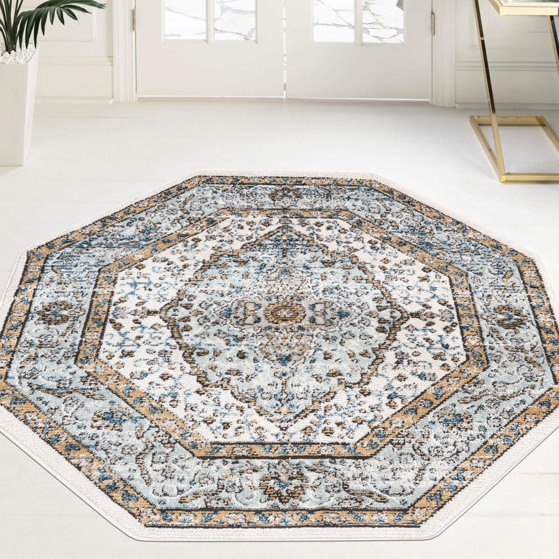 Mykonos Manor Collection Area Rug - Delos Octagon Blue  lifestyle 122