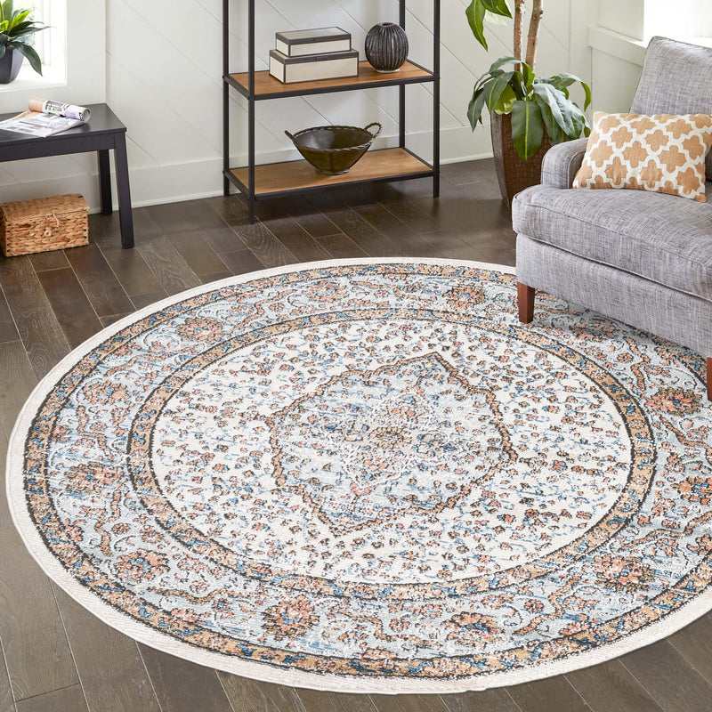 Mykonos Manor Collection Area Rug - Delos Round Ivory  lifestyle 116