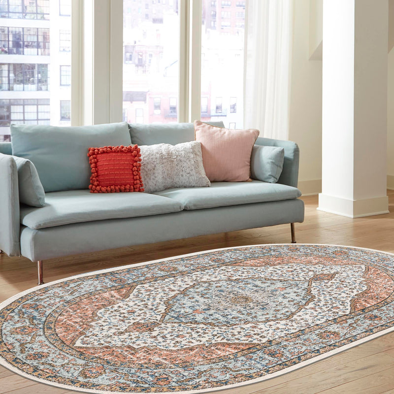 Mykonos Manor Collection Area Rug - Delos Oval Ivory  lifestyle 125