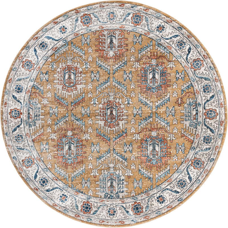 Mykonos Manor Collection Area Rug -  Paros Round Mustard Yellow  lifestyle 37