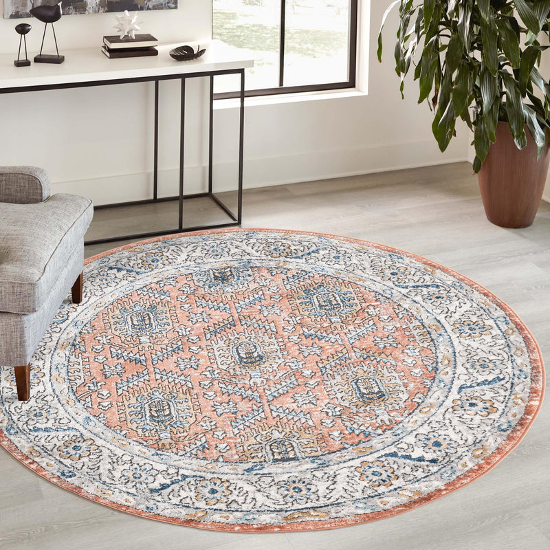 Mykonos Manor Collection Area Rug -  Paros Round Salmon Pink  lifestyle 156