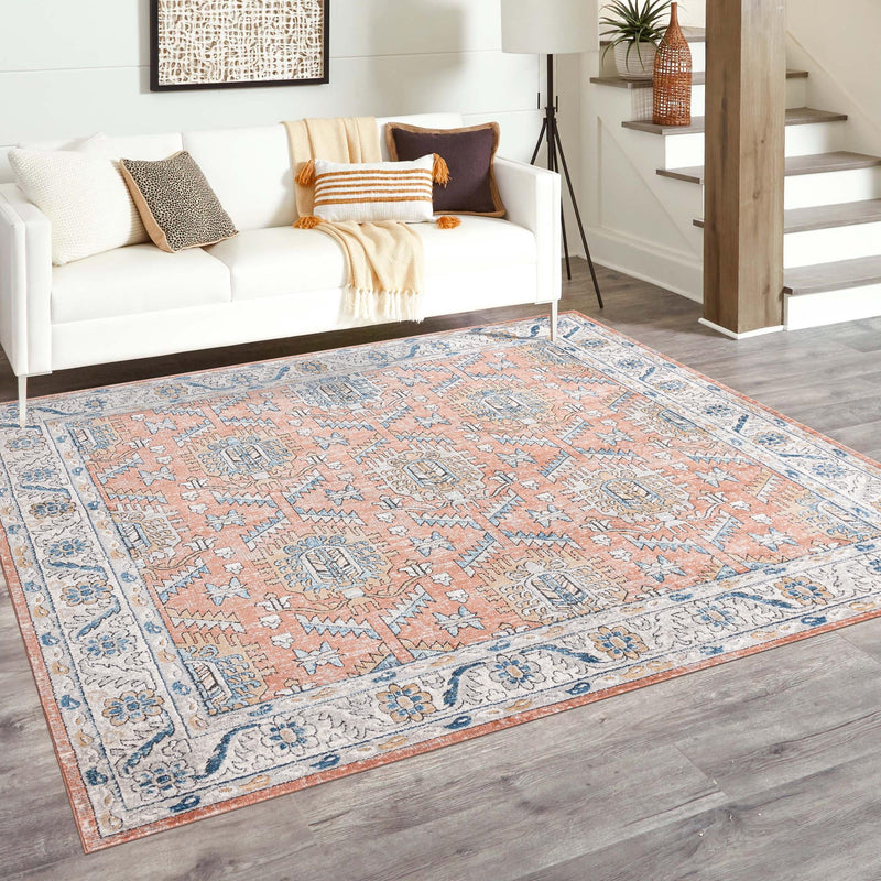 Mykonos Manor Collection Area Rug -  Paros Square Salmon Pink  lifestyle 146