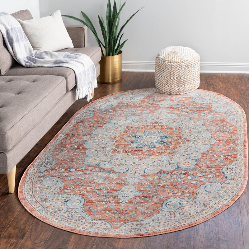 Coastal Haven Collection Area Rug - Seabreeze (Red) Oval Red  lifestyle 81