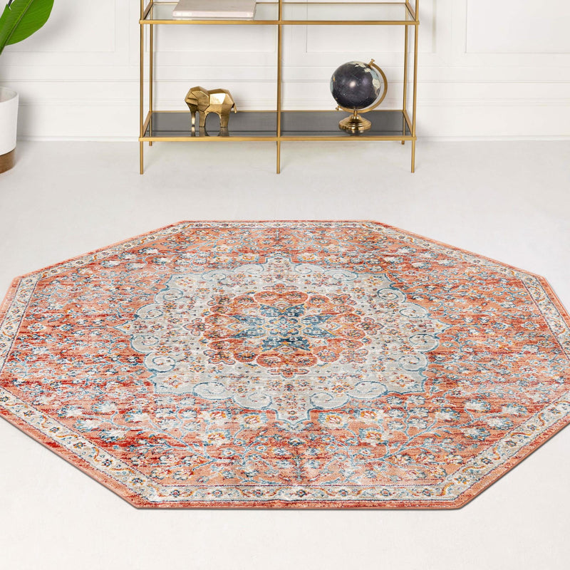 Coastal Haven Collection Area Rug - Seabreeze (Red) Octagon Red  lifestyle 82