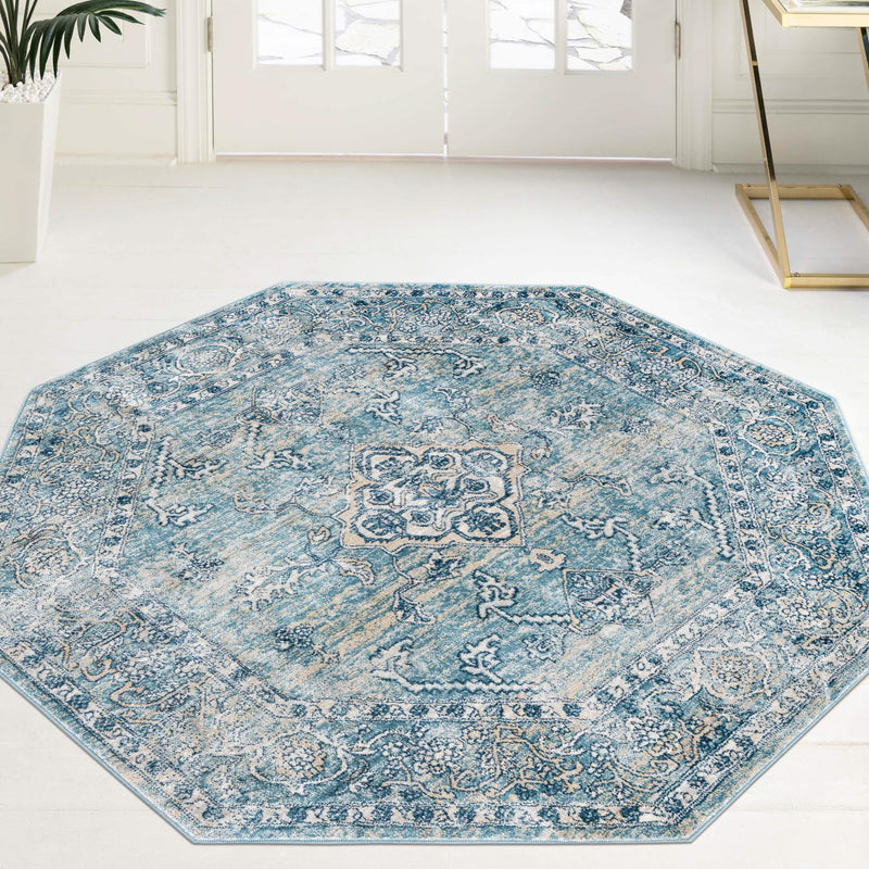 Coastal Haven Collection Area Rug -  Marina Octagon Blue  lifestyle 171