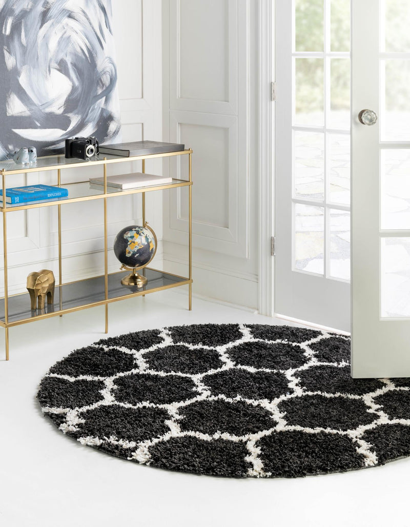 Cozy Cove Shag Collection Area Rug - Marina Round Black and White  lifestyle 40