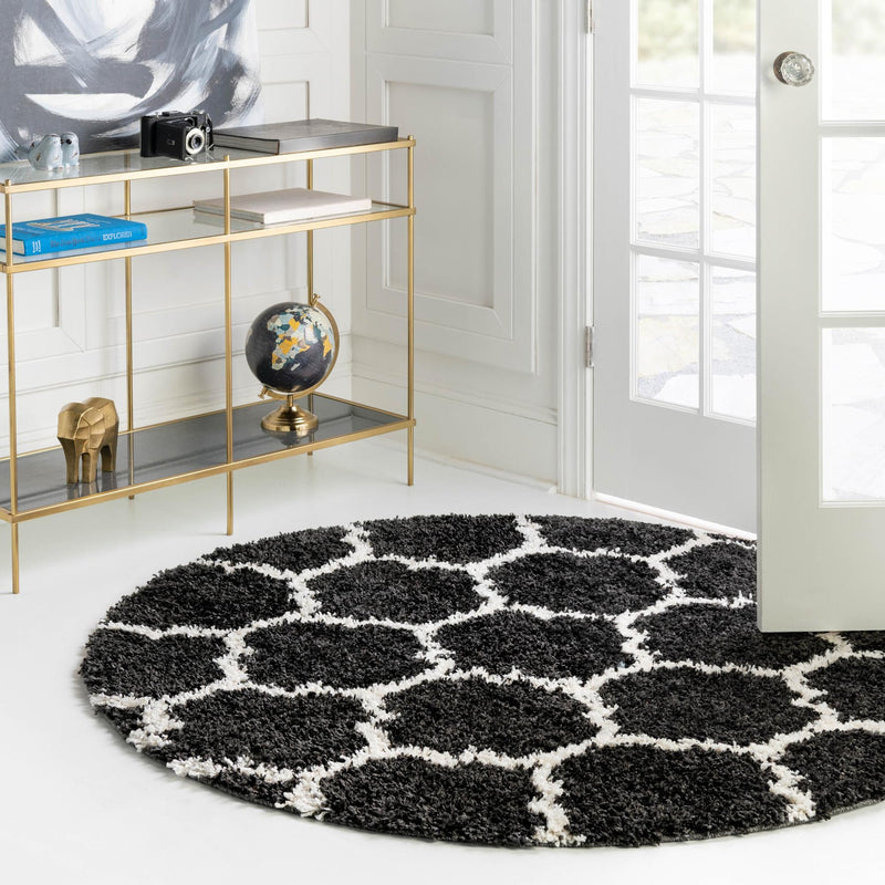 Cozy Cove Shag Collection Area Rug - Marina Round Black and White  lifestyle 101