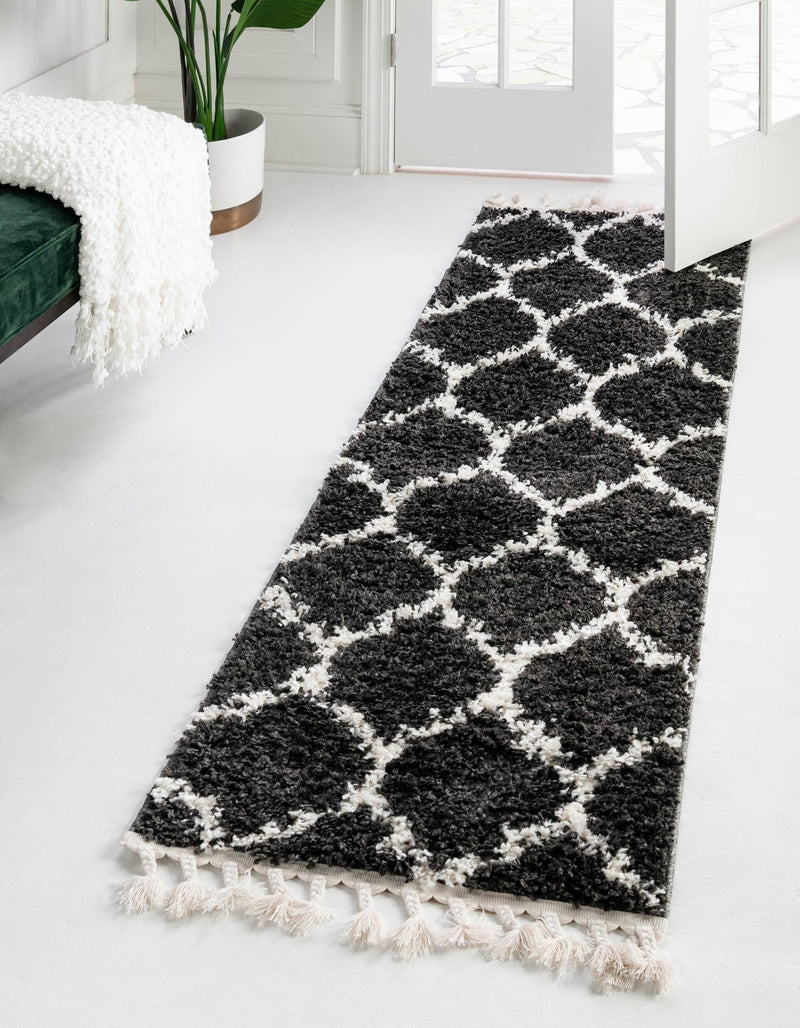 Cozy Cove Shag Collection Area Rug - Marina Runner Black and White  lifestyle 36