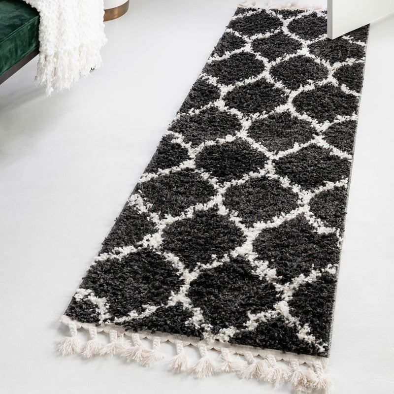 Cozy Cove Shag Collection Area Rug - Marina Runner Black and White  lifestyle 99