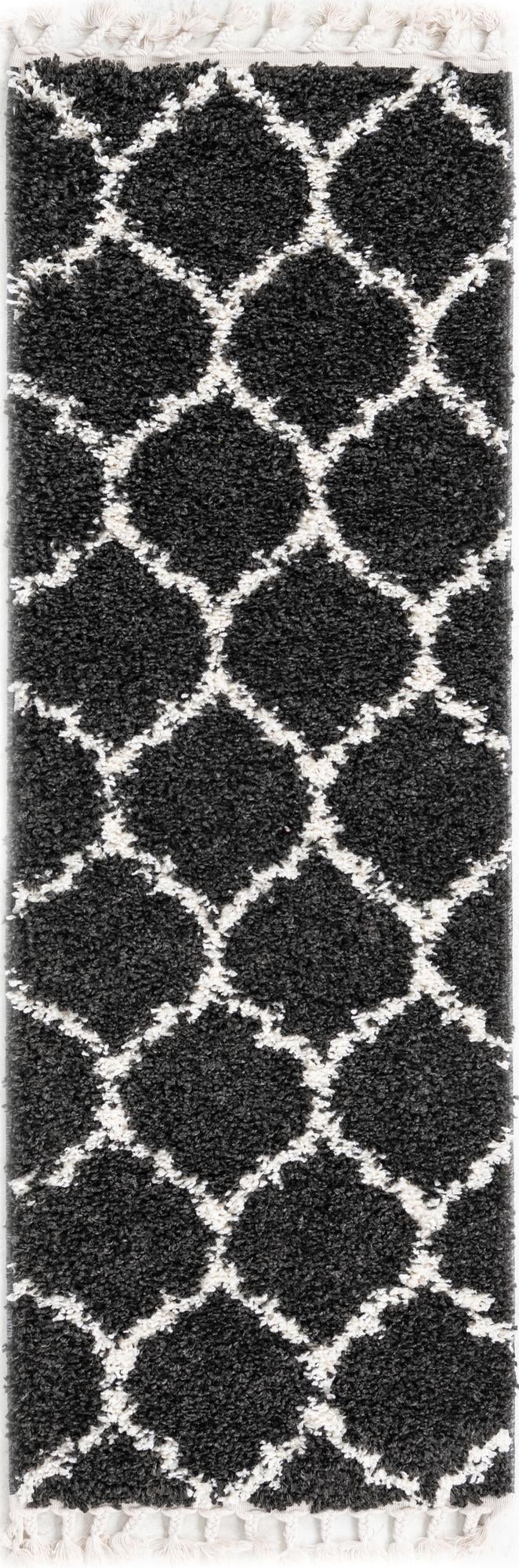 Cozy Cove Shag Collection Area Rug - Marina Runner Black and White  lifestyle 31