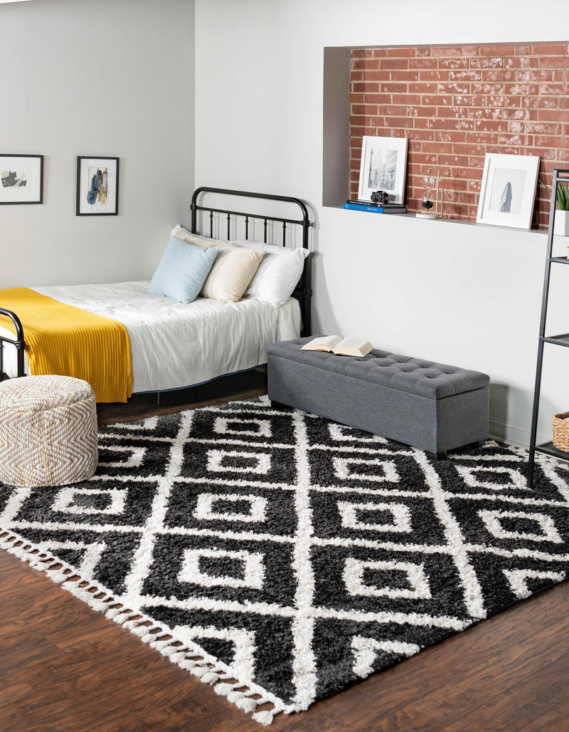 Cozy Cove Shag Collection Area Rug -  Dunes Square Black and White  lifestyle 65