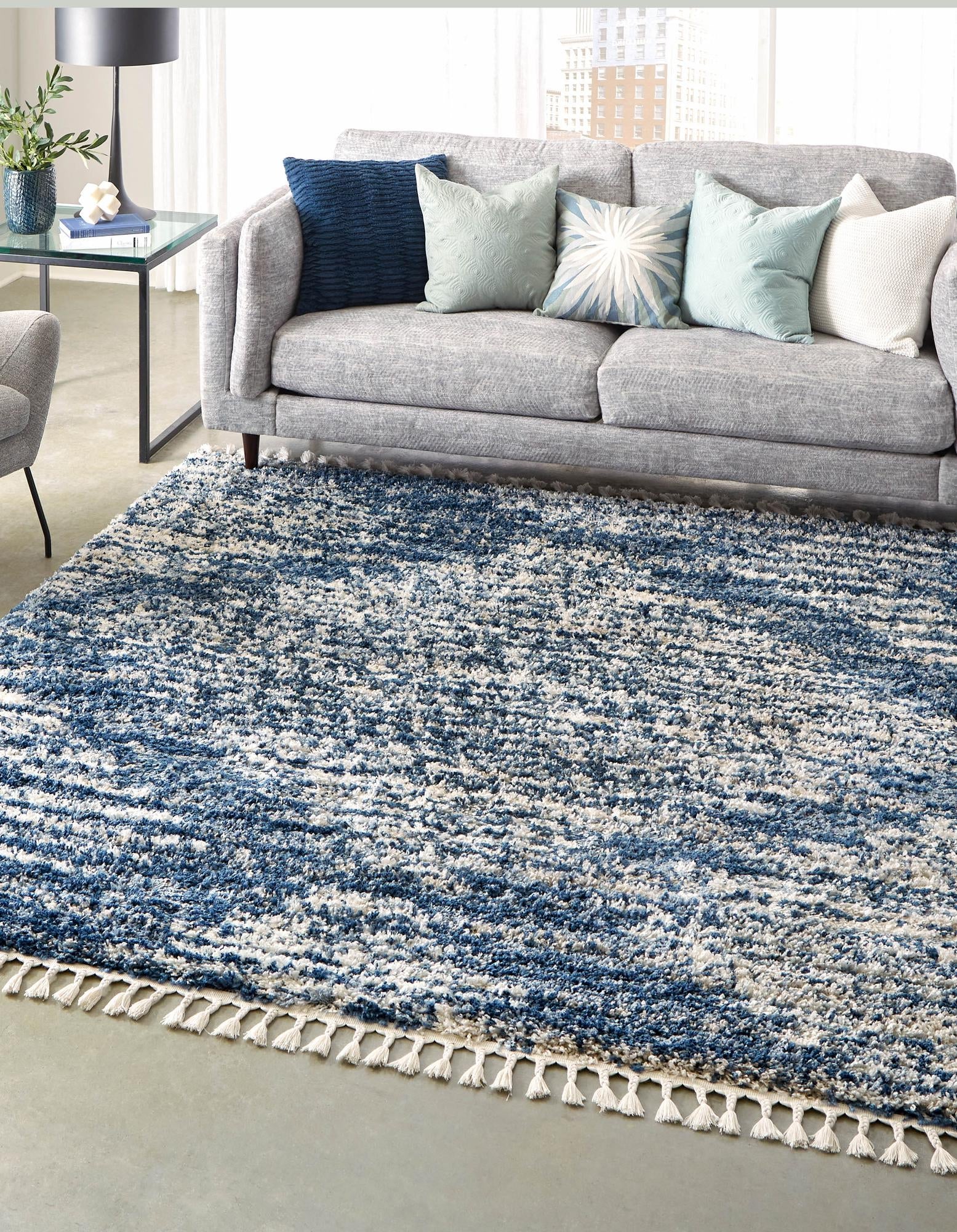 Tranquil Tides Shag Collection Area Rug -  Azure