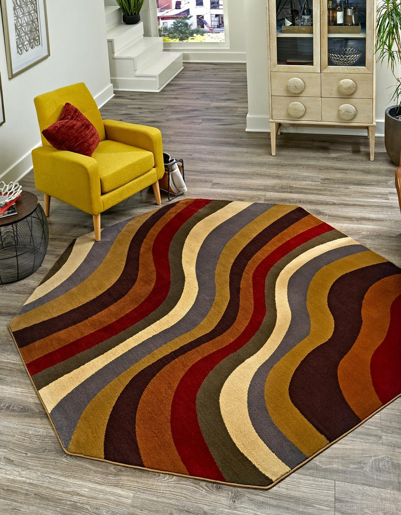 Bistro Lounge Collection Area Rug - Espresso Octagon Multi  lifestyle 23