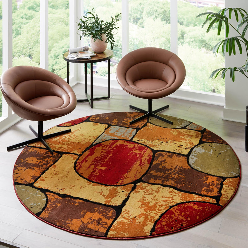 Bistro Lounge Collection Area Rug -  Cappuccino Round Multi  lifestyle 83