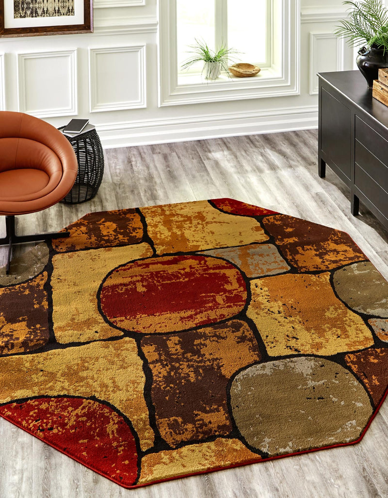 Bistro Lounge Collection Area Rug -  Cappuccino Octagon Multi  lifestyle 25