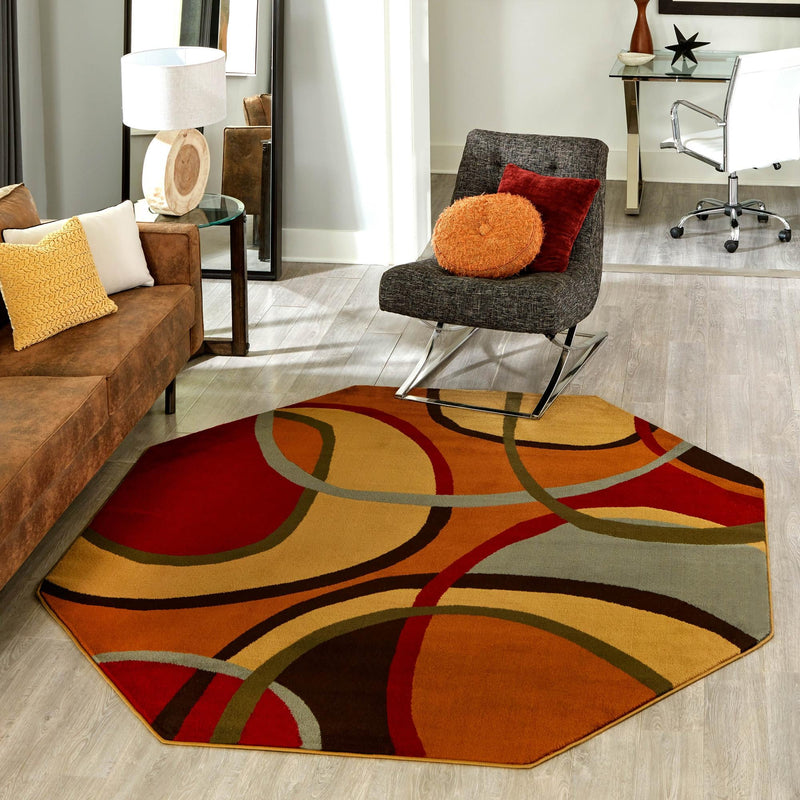 Bistro Lounge Collection Area Rug -  Macchiato Octagon Multi  lifestyle 83