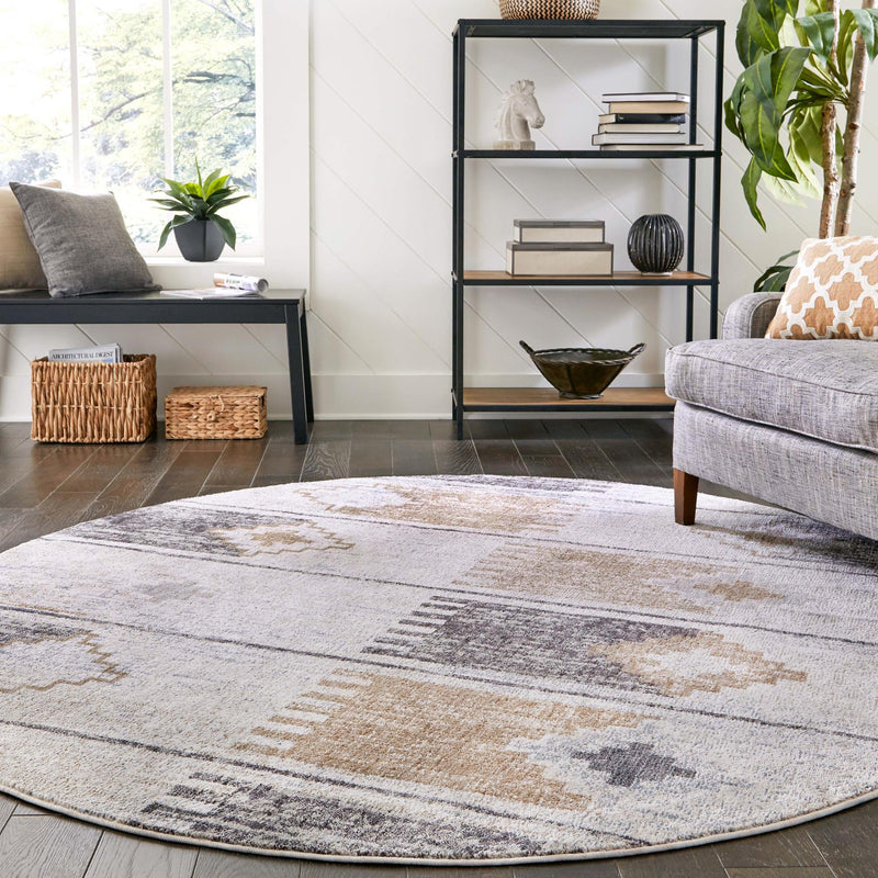 Desert Modern Eco Rug Series Collection Area Rug -  Taos Round Ivory  lifestyle 61