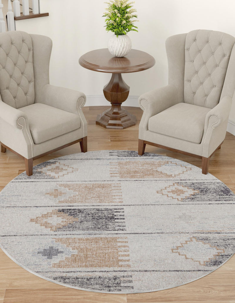 Desert Modern Eco Rug Series Collection Area Rug -  Taos Round Ivory  lifestyle 54