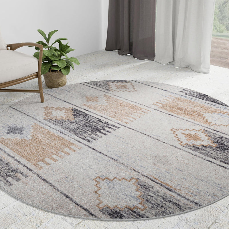 Desert Modern Eco Rug Series Collection Area Rug -  Taos Round Ivory  lifestyle 63