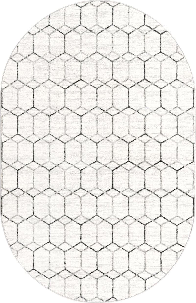 Garden Maze Retreat Collection Area Rug - Hedgegrove Oval White  lifestyle 55