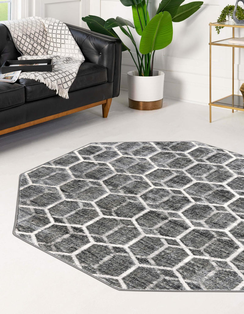 Garden Maze Retreat Collection Area Rug - Hedgegrove Octagon Grey  lifestyle 90