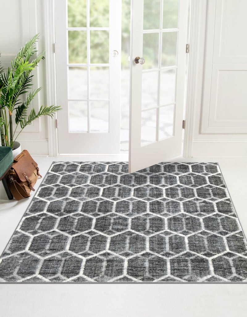 Garden Maze Retreat Collection Area Rug - Hedgegrove Square Grey  lifestyle 69