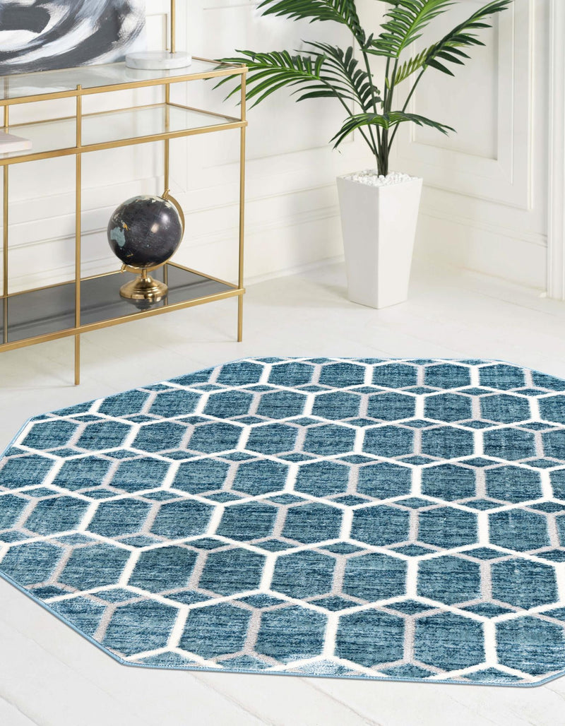 Garden Maze Retreat Collection Area Rug - Hedgegrove Octagon Blue  lifestyle 76