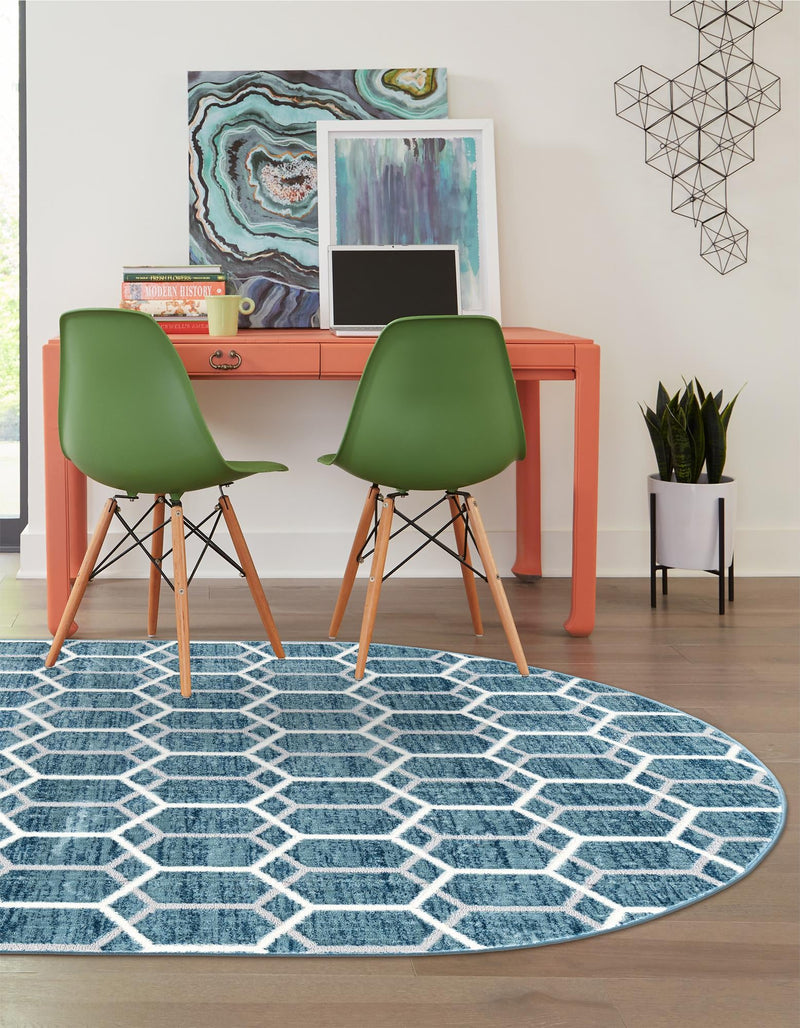 Garden Maze Retreat Collection Area Rug - Hedgegrove Oval Blue  lifestyle 144