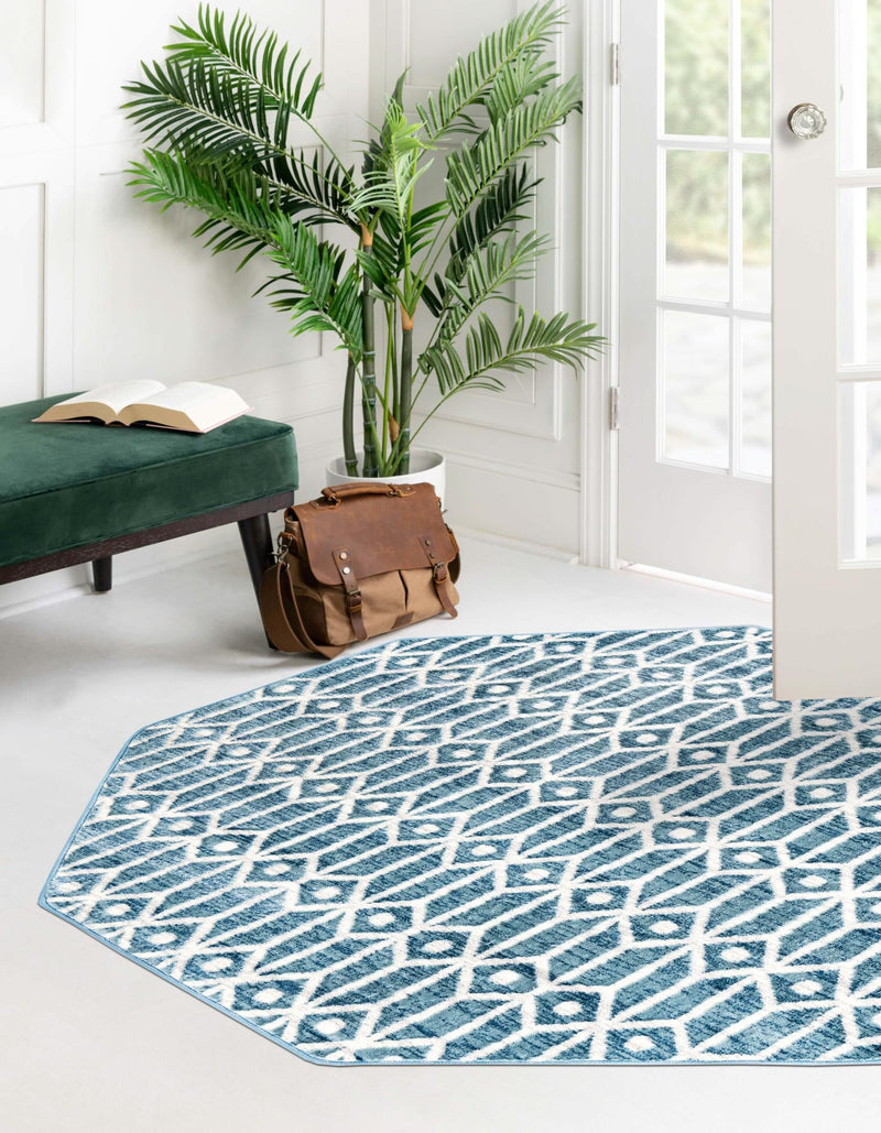 Garden Maze Retreat Collection Area Rug -  Mazeview Octagon Blue  lifestyle 75