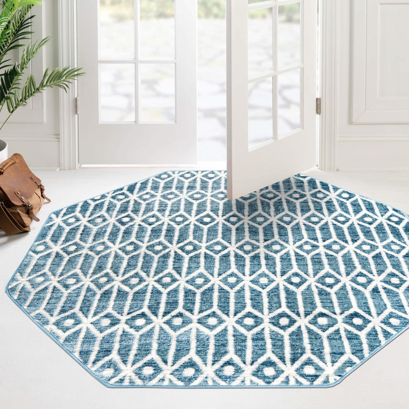 Garden Maze Retreat Collection Area Rug -  Mazeview Octagon Blue  lifestyle 179