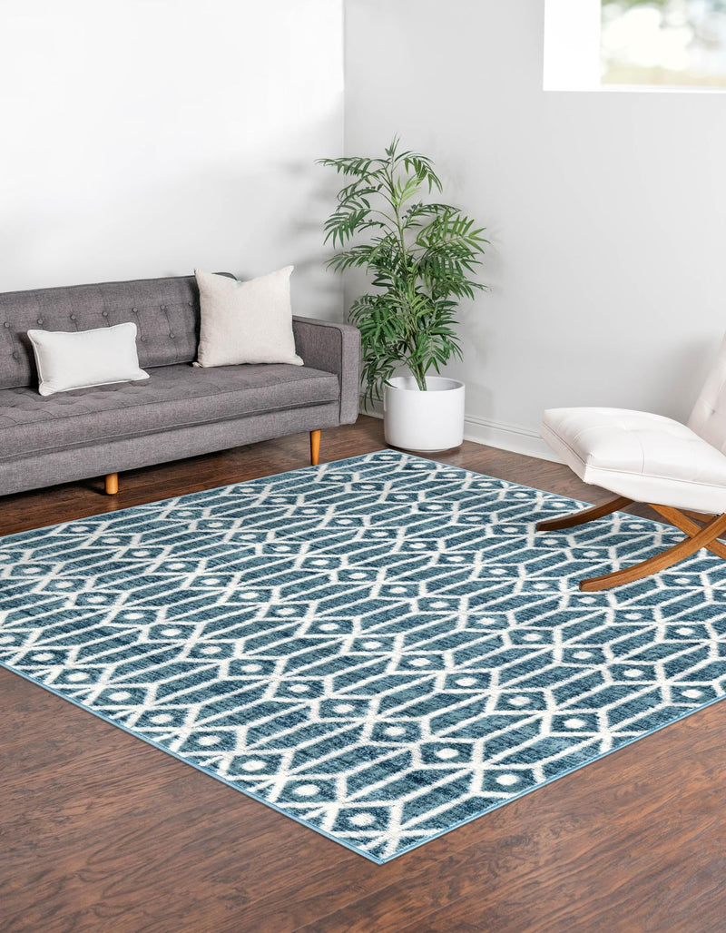 Garden Maze Retreat Collection Area Rug -  Mazeview Square Blue  lifestyle 76