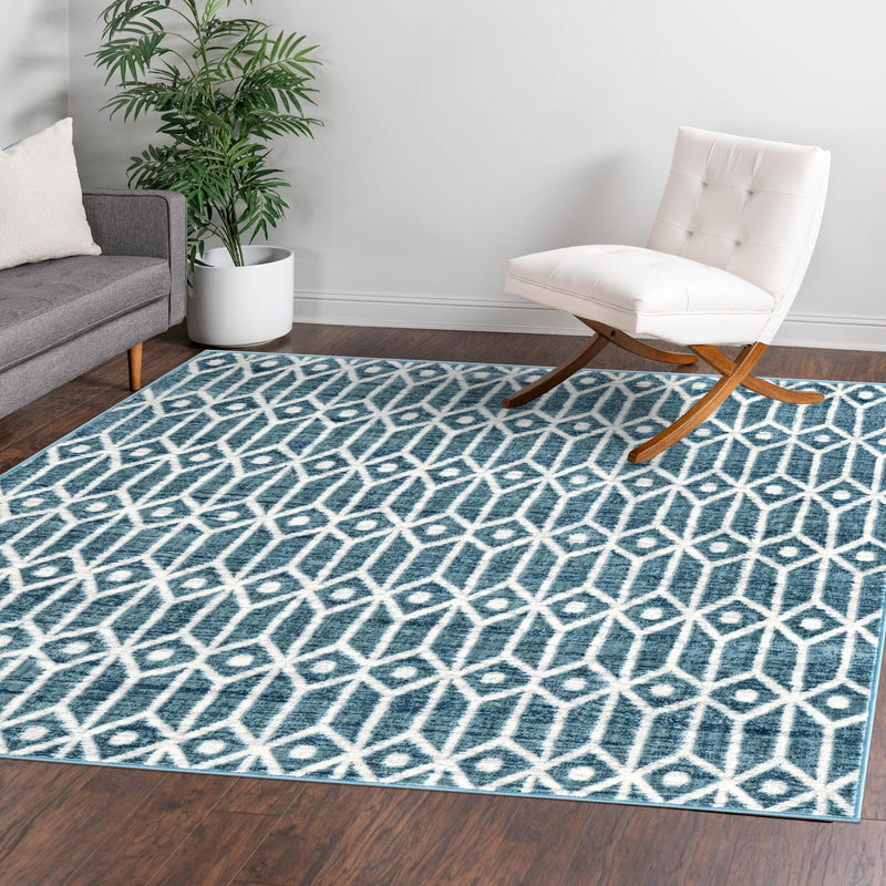 Garden Maze Retreat Collection Area Rug -  Mazeview Square Blue  lifestyle 180